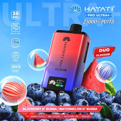 Hayati Pro Ultra Plus 25000 Disposable Vape - Pack of 5 - Blueberry Hubba Bubba / Watermelon Hubba Bubba - vapeukwholesale