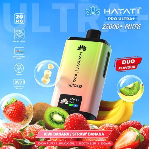 Hayati Pro Ultra Plus 25000 Disposable Vape - Pack of 5 - Kiwi Banana / Strawberry Banana - vapeukwholesale