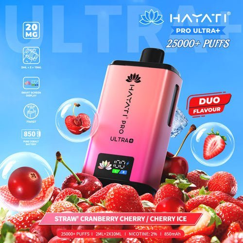 Hayati Pro Ultra Plus 25000 Disposable Vape - Pack of 5 - Strawberry Cranberry Cherry / Cherry Ice - vapeukwholesale
