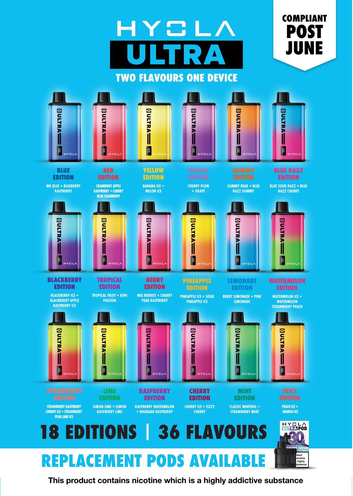 Hyola Ultra 30k Prefilled Pod Vape Kit Pack of 5 - Yellow Edition - vapeukwholesale