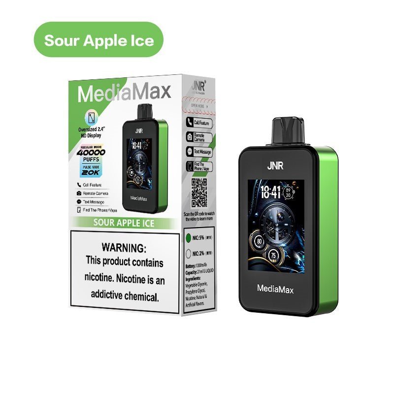 JNR Media Max 40k Prefilled Vape Pack of 5 - Sour Apple Ice - vapeukwholesale