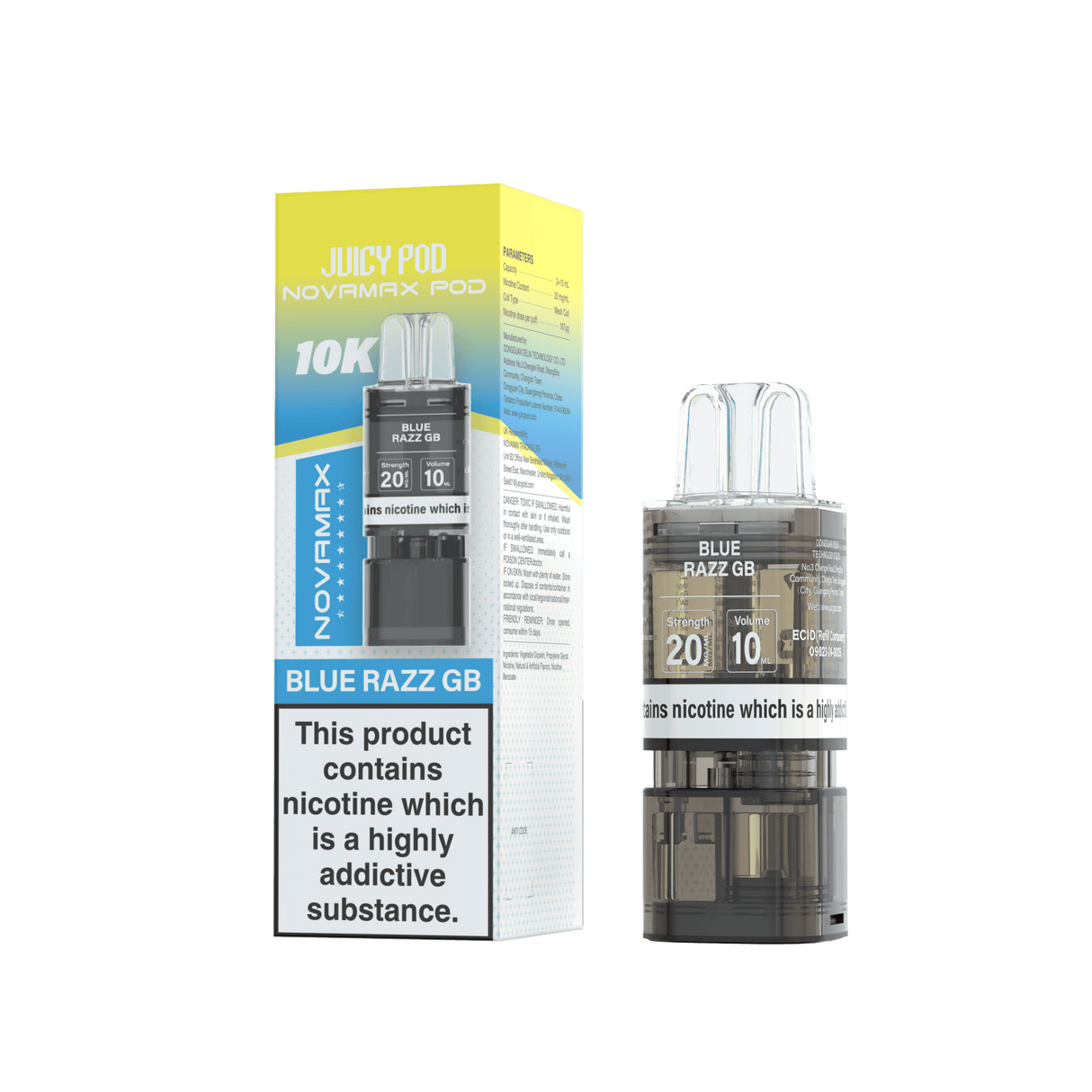 Juicy Pod Novamax 10k Replacement Pods - 10 pack - Blue Razz GB - vapeukwholesale