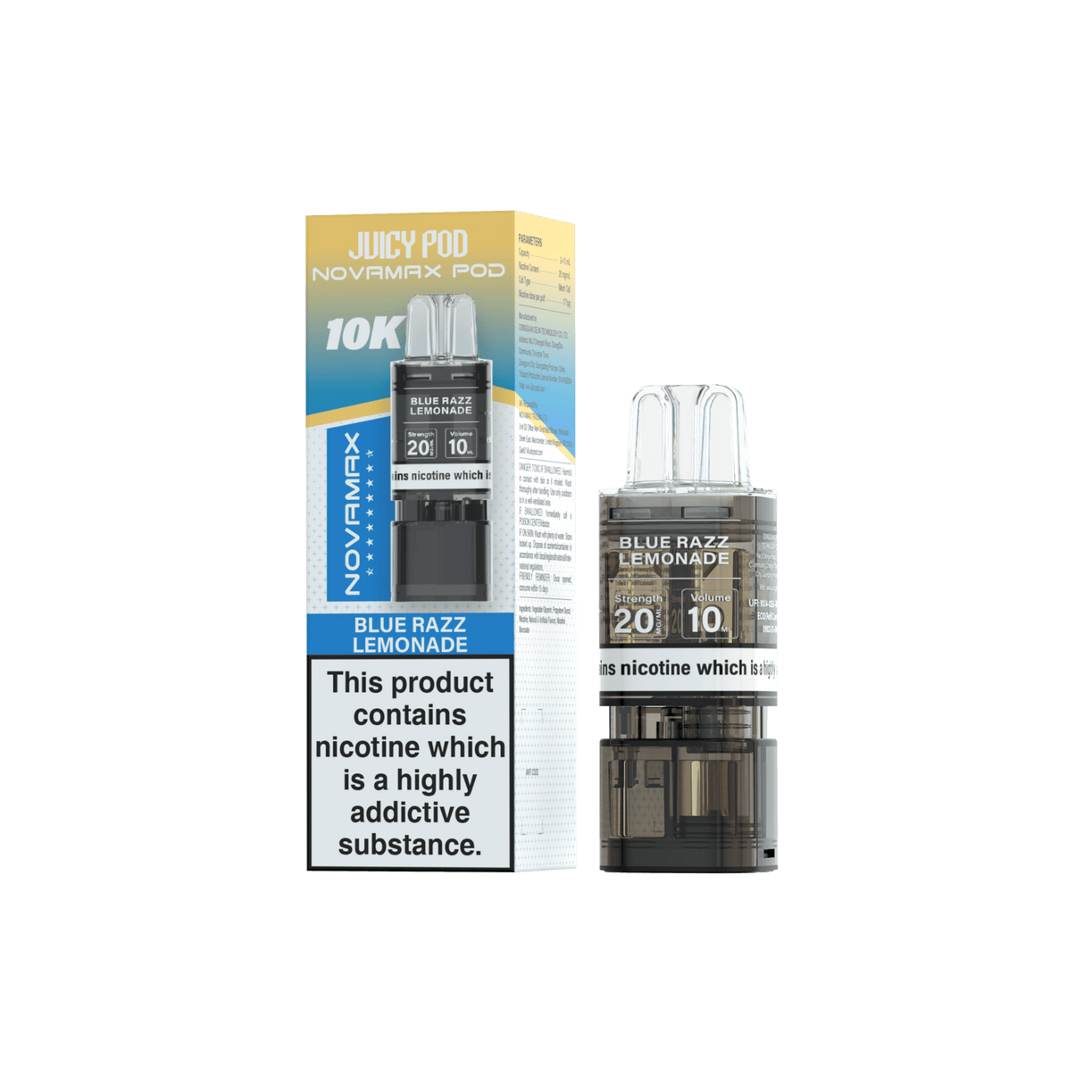Juicy Pod Novamax 10k Replacement Pods - 10 pack - Blue Razz Lemonade - vapeukwholesale