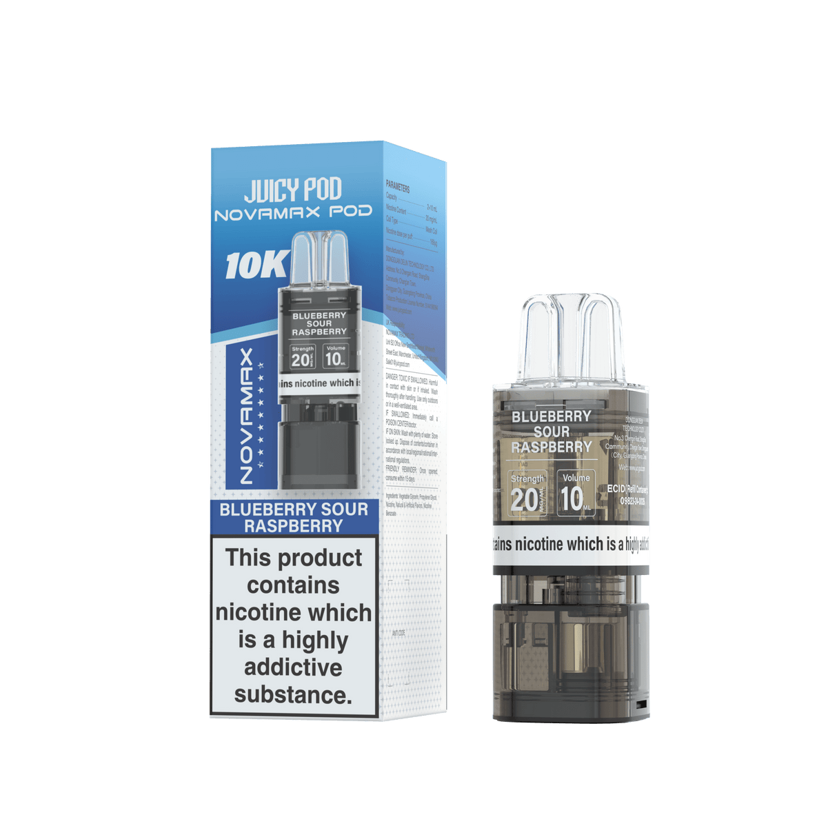 Juicy Pod Novamax 10k Replacement Pods - 10 pack - Blueberry Sour Raspberry - vapeukwholesale