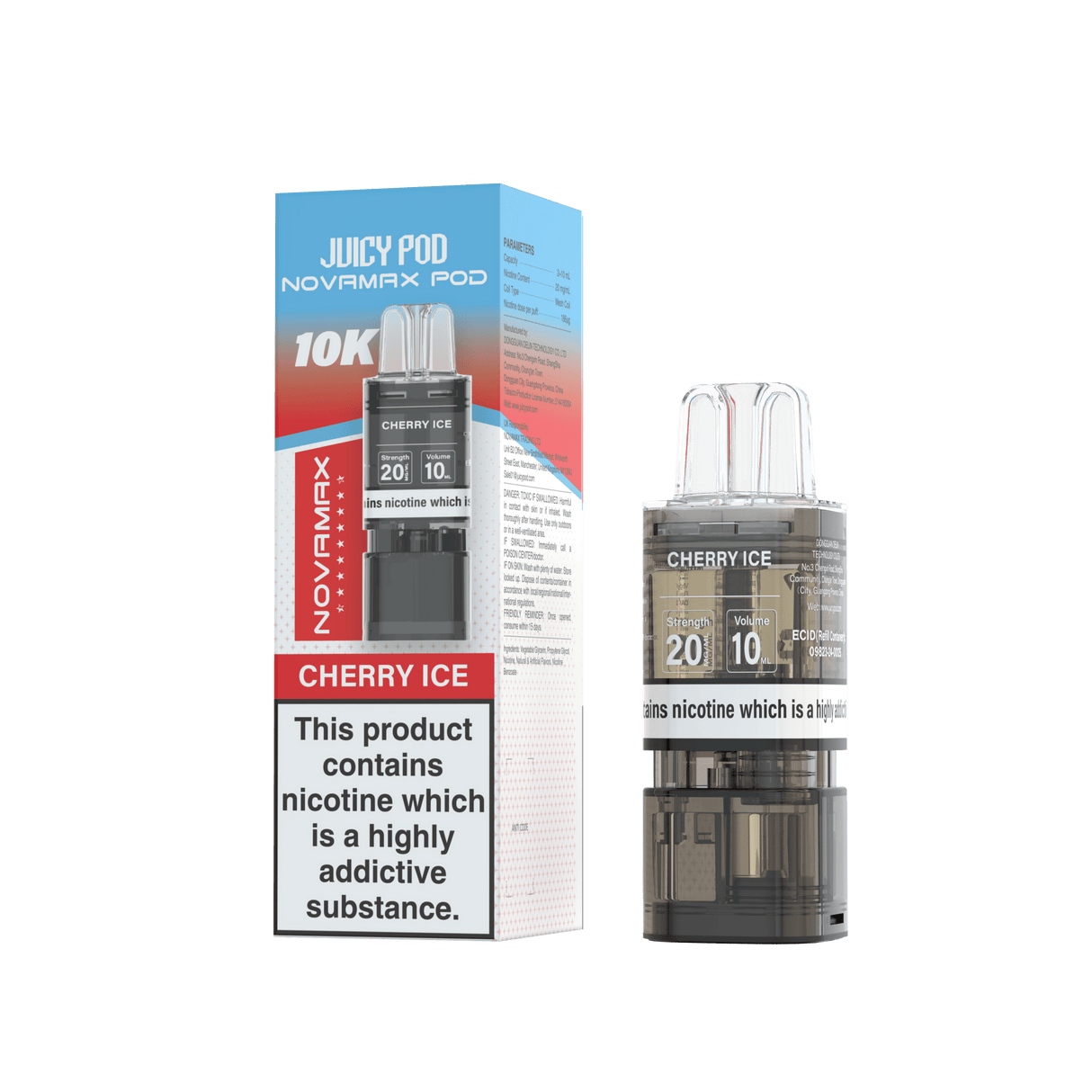 Juicy Pod Novamax 10k Replacement Pods - 10 pack - Cherry Ice - vapeukwholesale