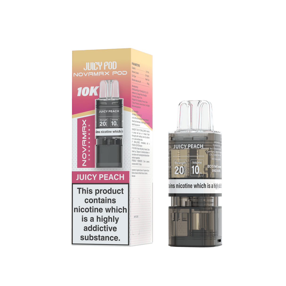 Juicy Pod Novamax 10k Replacement Pods - 10 pack - Juicy Peach - vapeukwholesale