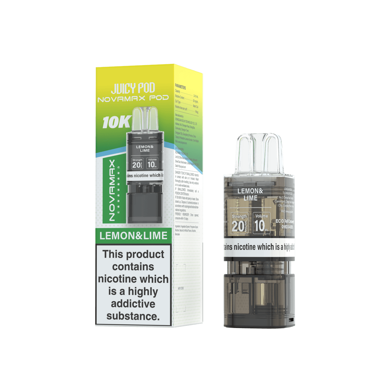 Juicy Pod Novamax 10k Replacement Pods - 10 pack - Lemon & Lime - vapeukwholesale