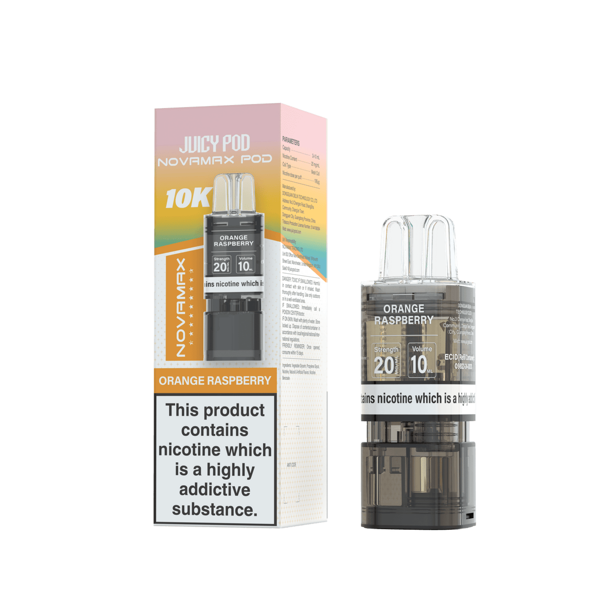 Juicy Pod Novamax 10k Replacement Pods - 10 pack - Orange Raspberry - vapeukwholesale