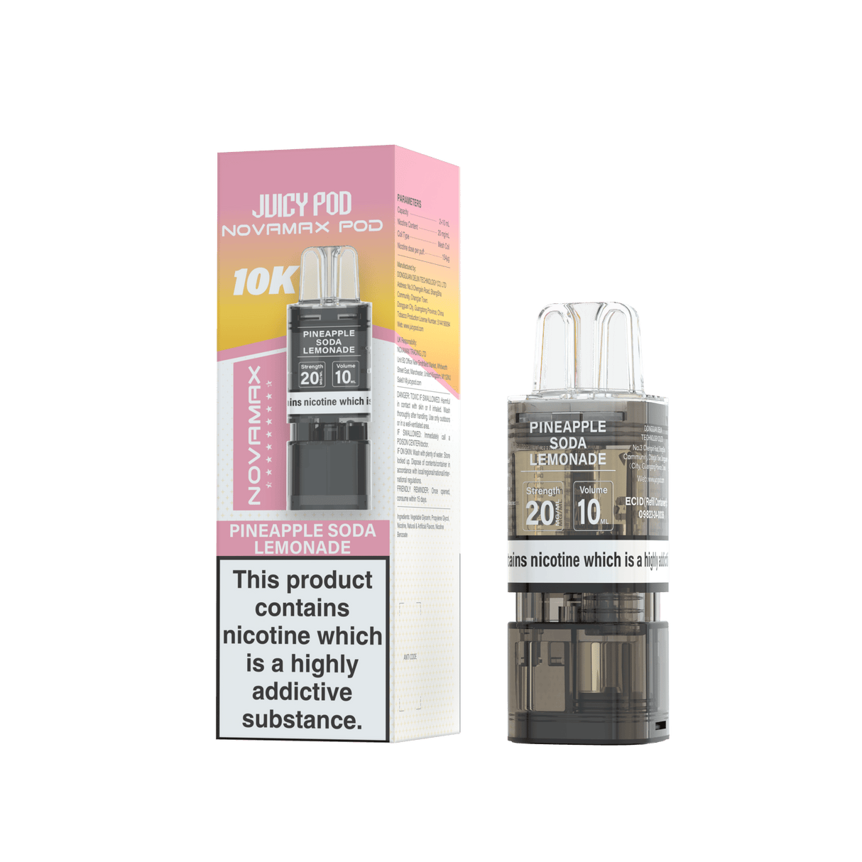 Juicy Pod Novamax 10k Replacement Pods - 10 pack - Pineapple Soda Lemonade - vapeukwholesale