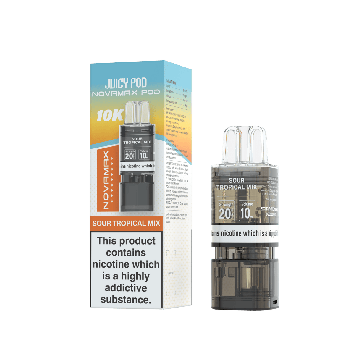 Juicy Pod Novamax 10k Replacement Pods - 10 pack - Sour Tropical Mix - vapeukwholesale