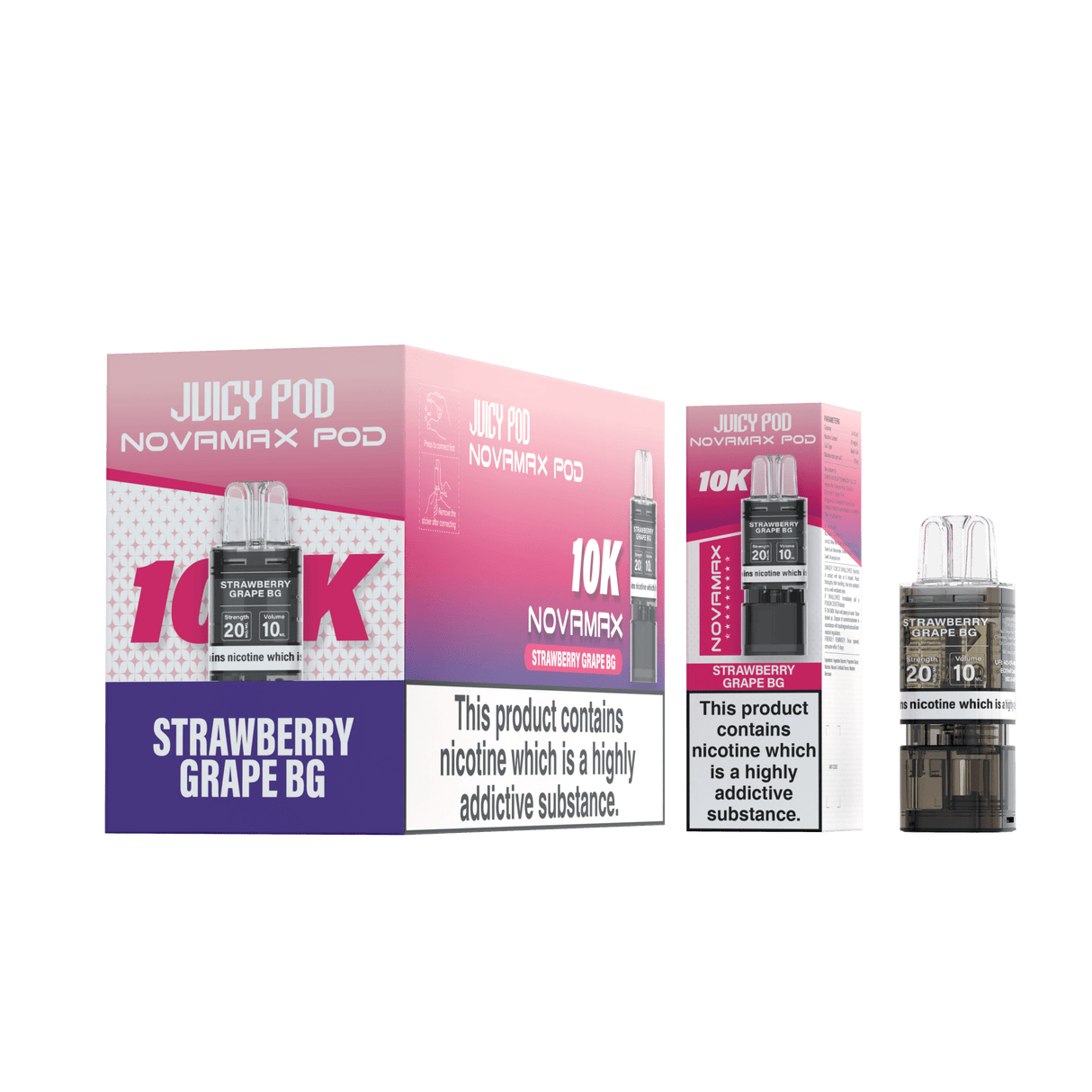 Juicy Pod Novamax 10k Replacement Pods - 10 pack - Strawberry Grape BG - vapeukwholesale