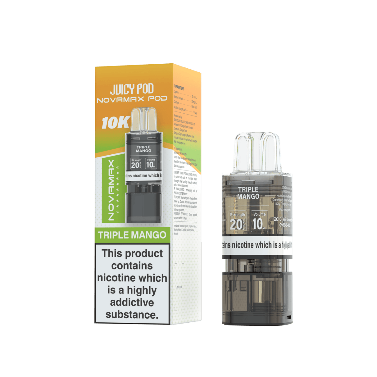 Juicy Pod Novamax 10k Replacement Pods - 10 pack - Triple Mango - vapeukwholesale