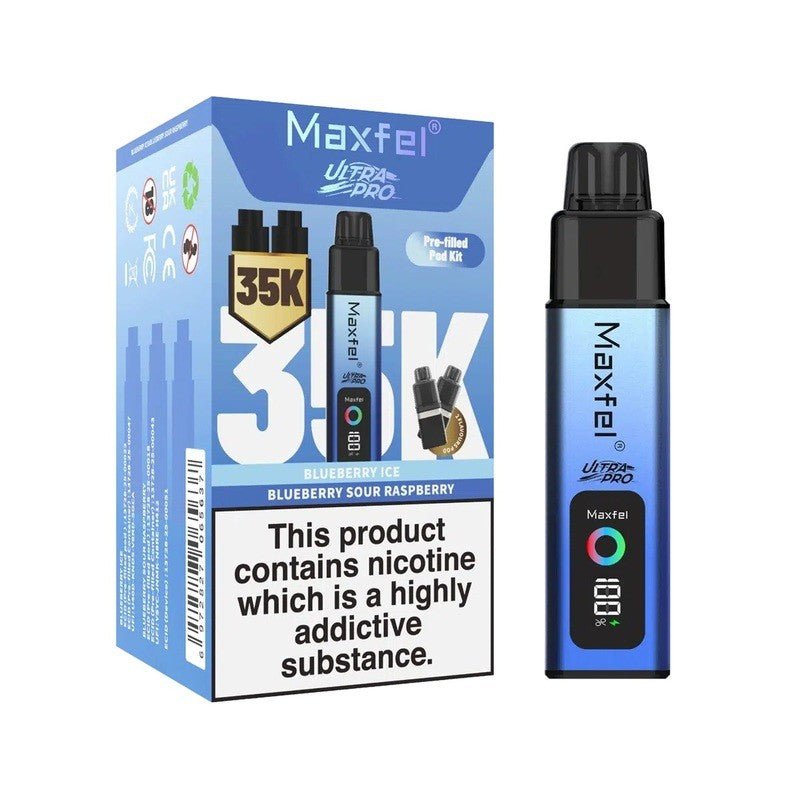 Maxfel Ultra Pro 35k Prefilled Pod Vape Kit Pack of 5 - Blueberry Ice / Blueberry Sour Raspberry