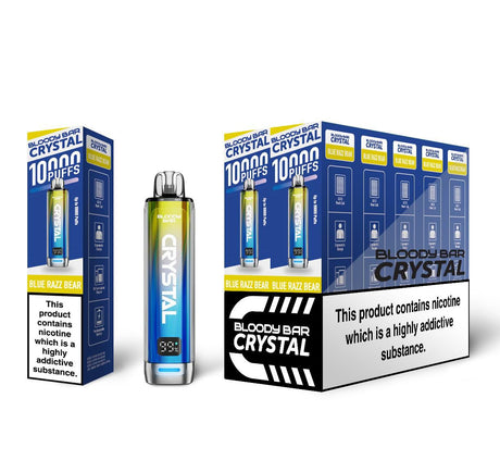 Bloody Bar Crystal 10k Disposable Vape Box of 5 - Blue Razz Bear - vapeukwholesale