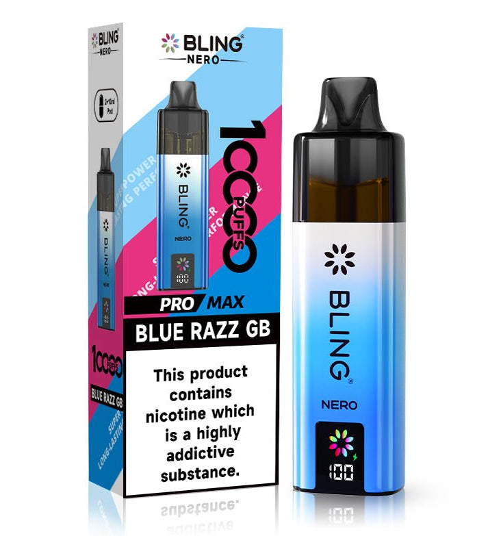 Crystal Bling Nero 10k Vape Kit Box of 5 Blue Razz GB