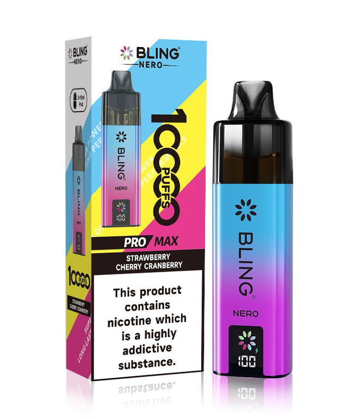 Crystal Bling Nero 10k Vape Kit Box of 5 Strawberry Cherry Cranberry