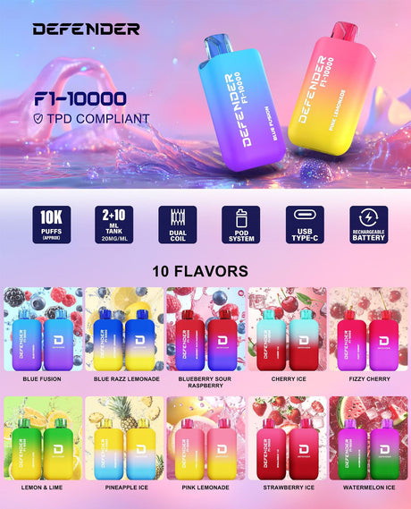 Defender F1 - 10000 Prefilled Pod Vape Kit ( Box of 5 ) - Blue Fusion - vapeukwholesale