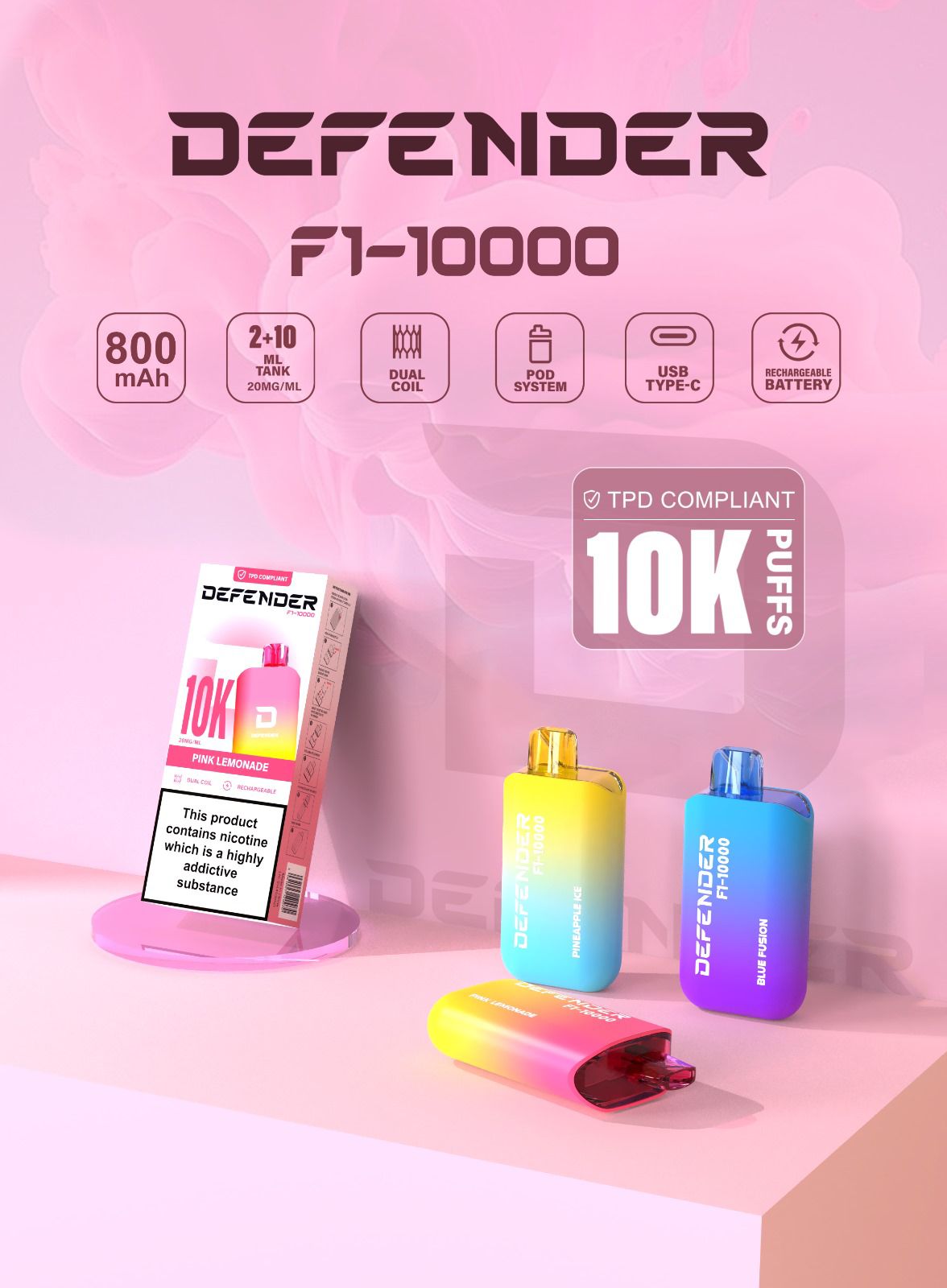 Defender F1 - 10000 Prefilled Pod Vape Kit ( Box of 5 ) - Blue Fusion - vapeukwholesale