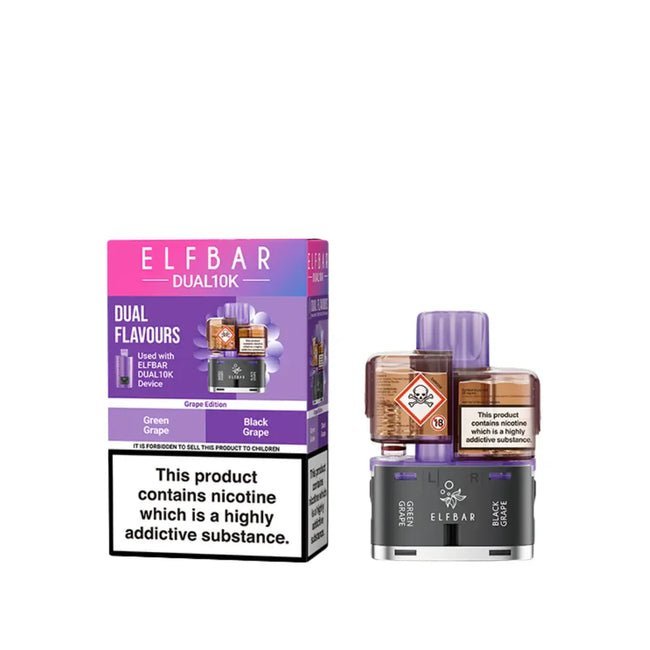 Elf Bar Dual 10K Replacement Pods Box of 5 - Grape Edition - vapeukwholesale
