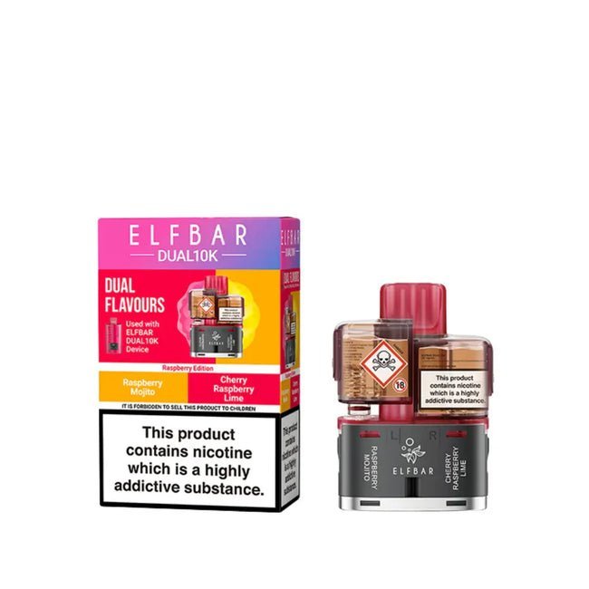 Elf Bar Dual 10K Replacement Pods Box of 5 - Raspberry Edition - vapeukwholesale