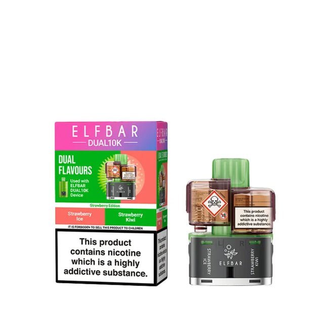 Elf Bar Dual 10K Replacement Pods Box of 5 - Strawberry Edition - vapeukwholesale