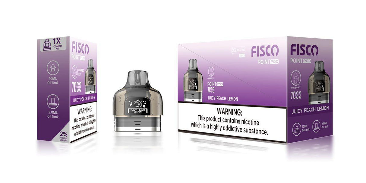 Fisco Point Pro 7000 Replacement Pods Pack of 5 - Juicy Peach Lemon - vapeukwholesale
