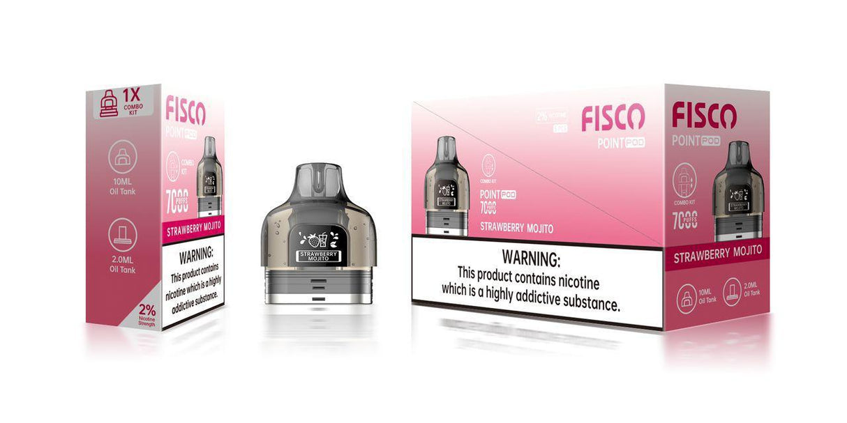 Fisco Point Pro 7000 Replacement Pods Pack of 5 - Strawberry Mojito - vapeukwholesale