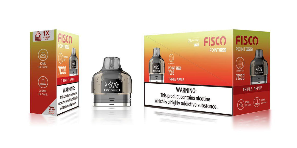 Fisco Point Pro 7000 Replacement Pods Pack of 5 - Triple Apple - vapeukwholesale