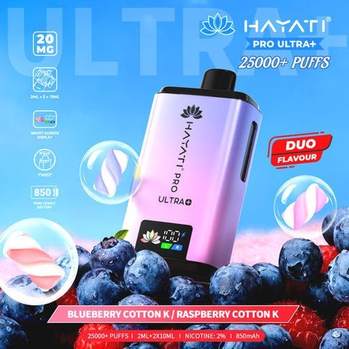 Hayati Pro Ultra Plus 25000 Disposable Vape - Pack of 5 - Blueberry Cotton Candy / Raspberry Cotton Candy - vapeukwholesale