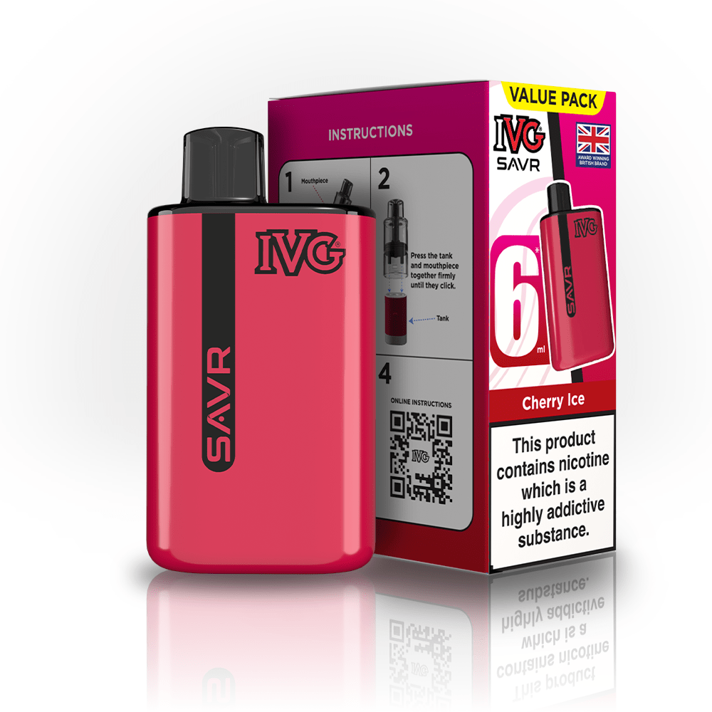IVG SAVR 3000 Disposable Vape Box of 5 - Cherry Ice - vapeukwholesale