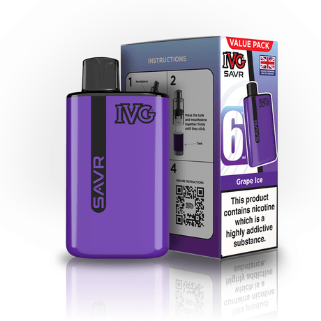 IVG SAVR 3000 Disposable Vape Box of 5 - Grape Ice - vapeukwholesale