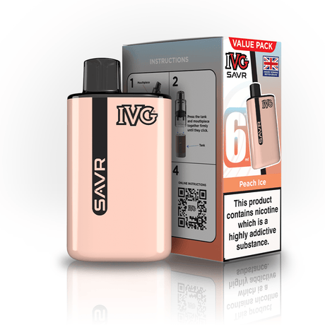 IVG SAVR 3000 Disposable Vape Box of 5 - Peach Ice - vapeukwholesale