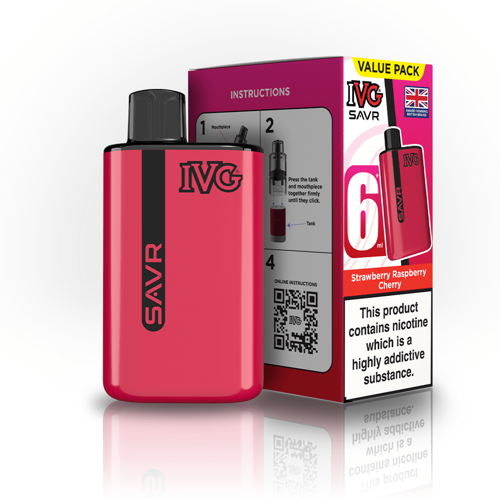 IVG SAVR 3000 Disposable Vape Box of 5 - Strawberry Raspberry Cherry - vapeukwholesale