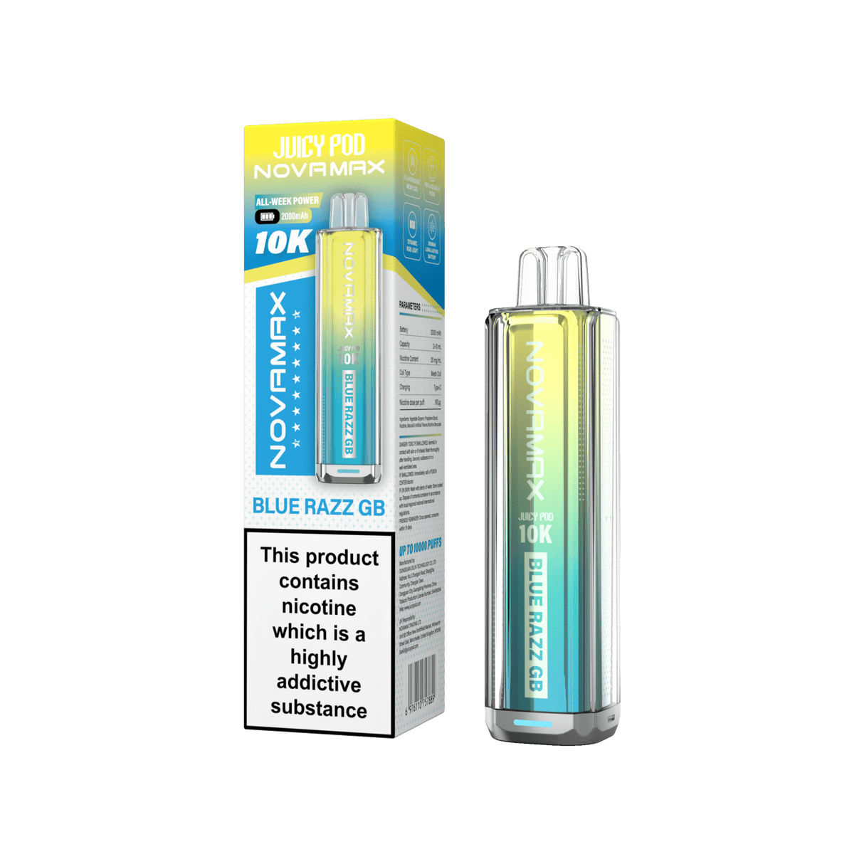 Juicy Pod Novamax 10k Prefilled Pod Vape Kit - Pack of 5 - Blue Razz GB - vapeukwholesale