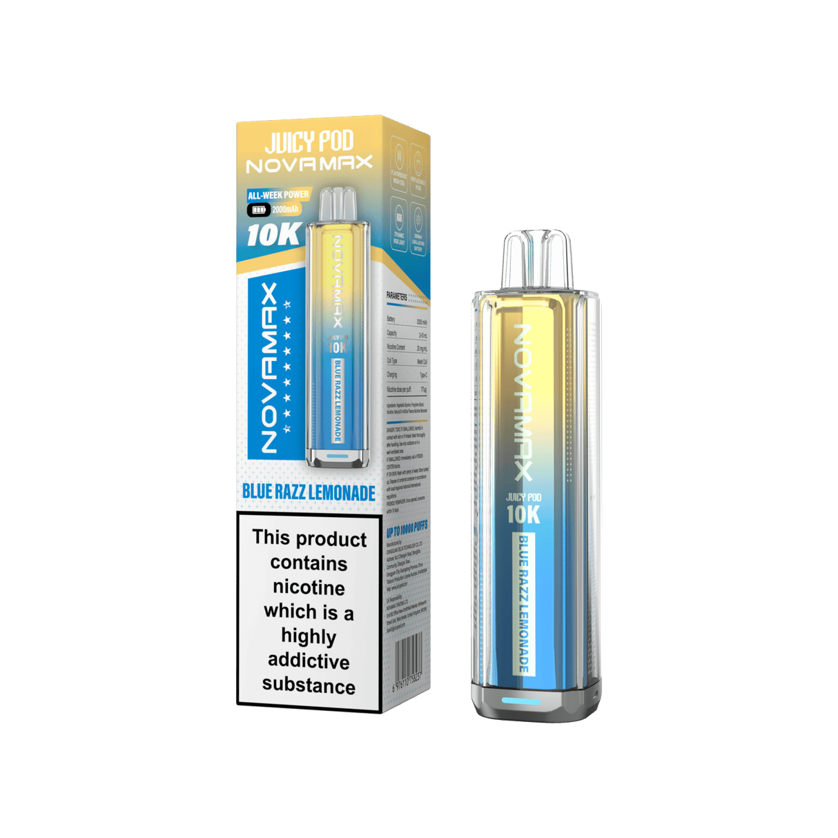 Juicy Pod Novamax 10k Prefilled Pod Vape Kit - Pack of 5 - Blue Razz Lemonade - vapeukwholesale