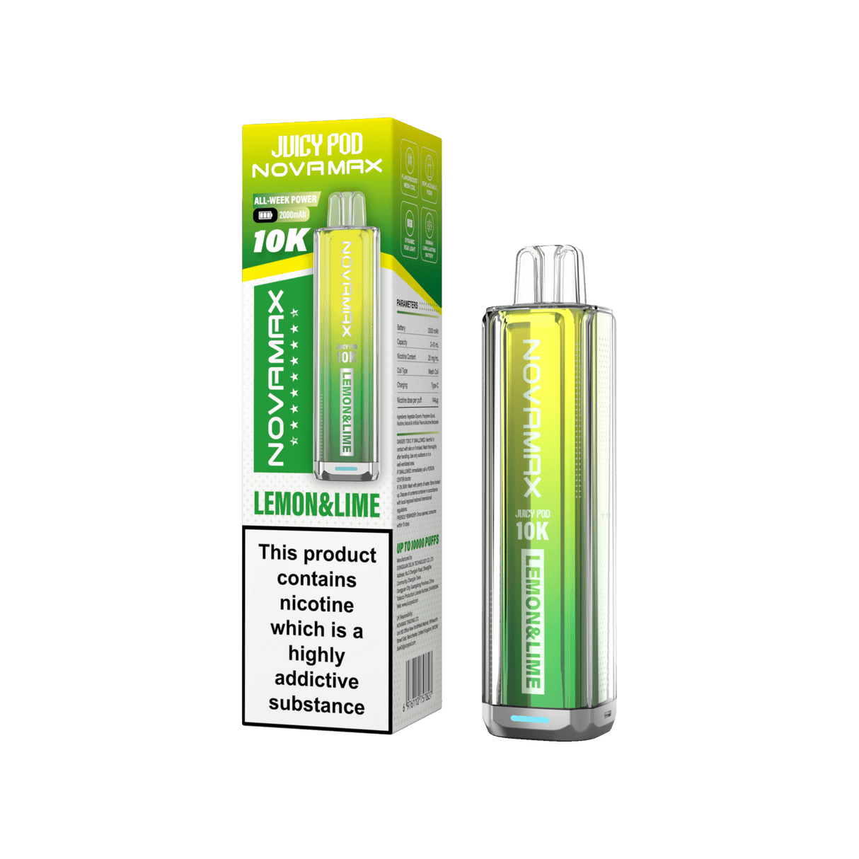 Juicy Pod Novamax 10k Prefilled Pod Vape Kit - Pack of 5 - Lemon & Lime - vapeukwholesale