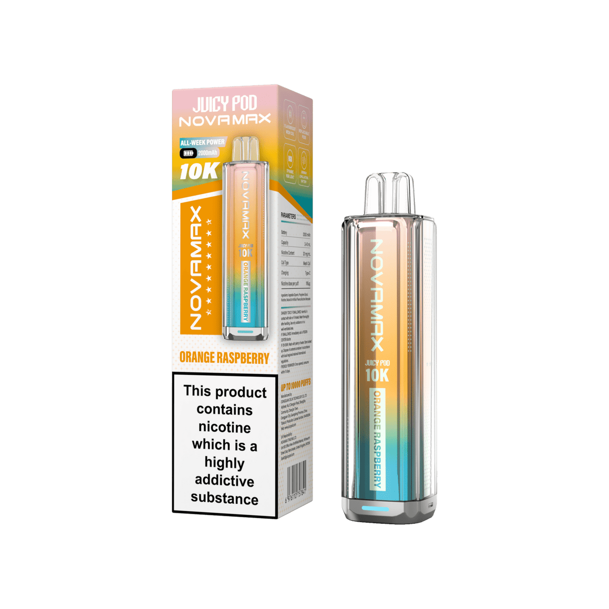 Juicy Pod Novamax 10k Prefilled Pod Vape Kit - Pack of 5 - Orange Raspberry - vapeukwholesale
