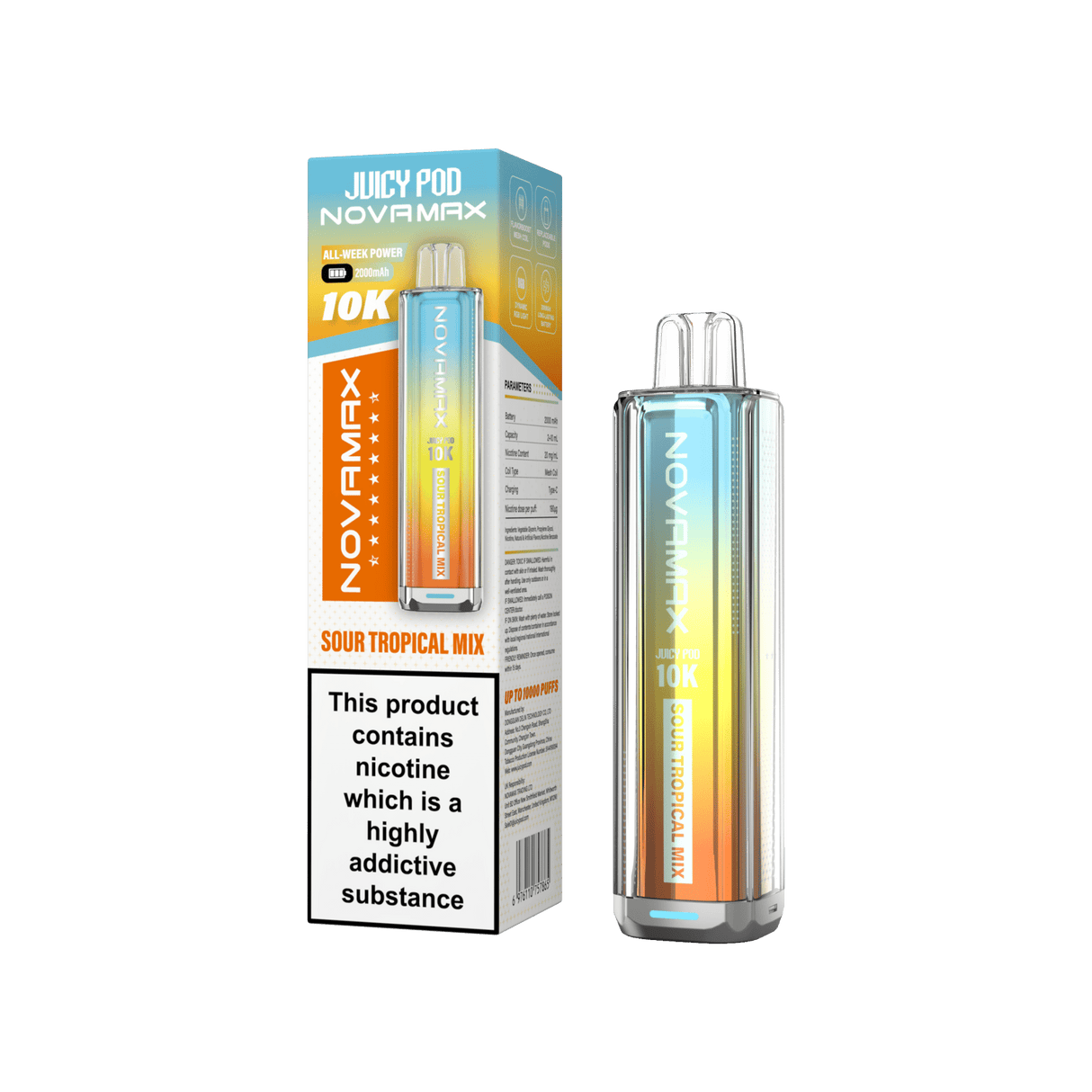 Juicy Pod Novamax 10k Prefilled Pod Vape Kit - Pack of 5 - Sour Tropical Mix - vapeukwholesale