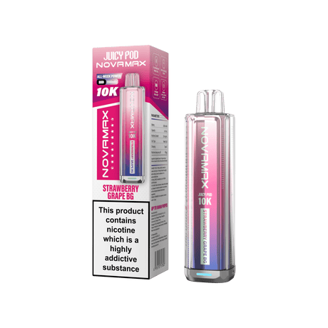 Juicy Pod Novamax 10k Prefilled Pod Vape Kit - Pack of 5 - Strawberry Grape BG - vapeukwholesale