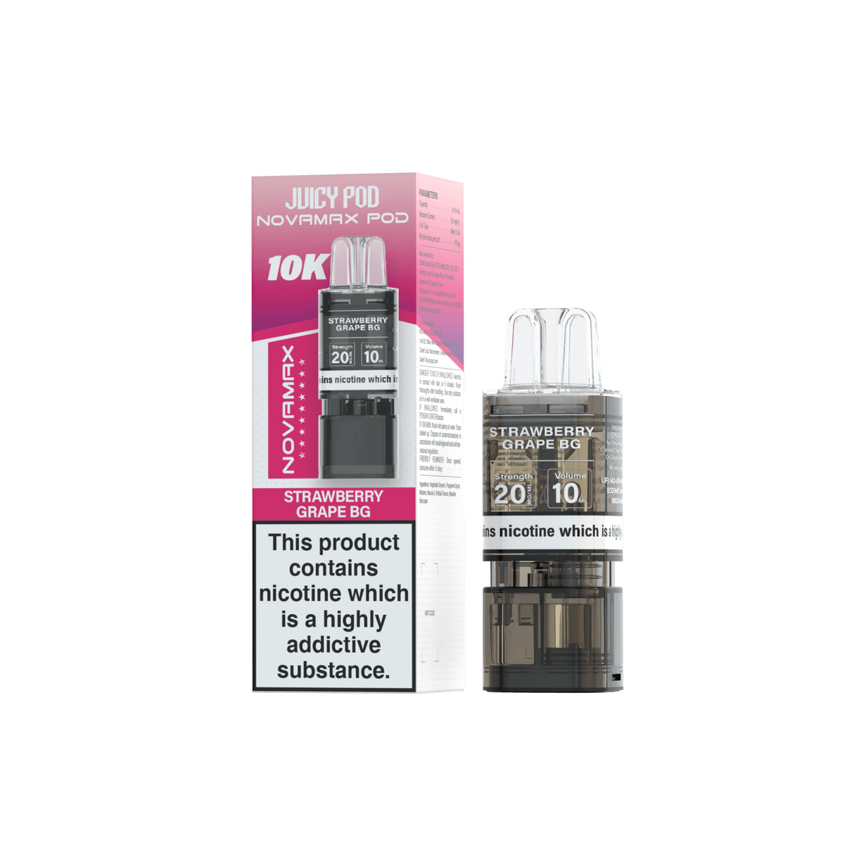 Juicy Pod Novamax 10k Replacement Pods - 10 pack - Strawberry Grape BG - vapeukwholesale