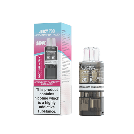 Juicy Pod Novamax 10k Replacement Pods - 10 pack - Strawberry Raspberry Cherry Ice - vapeukwholesale