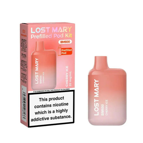 Lost Mary BM600 Prefilled Pod Vape Kit Box of 10 - Cherry Ice - vapeukwholesale