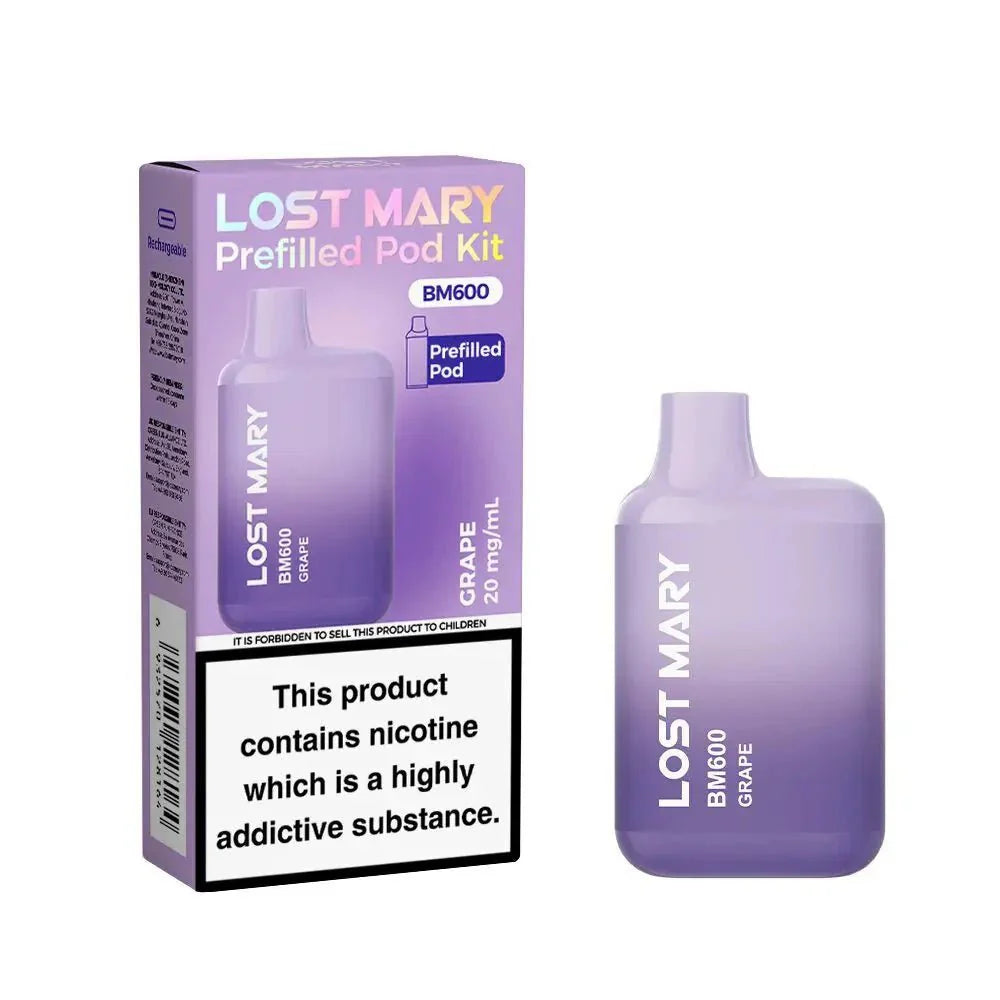 Lost Mary BM600 Prefilled Pod Vape Kit Box of 10 - Grape - vapeukwholesale