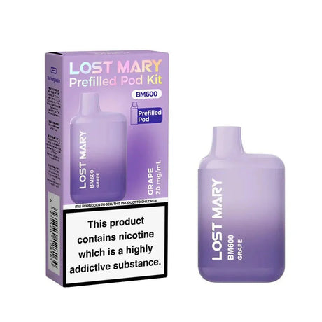Lost Mary BM600 Prefilled Pod Vape Kit Box of 10 - Grape - vapeukwholesale