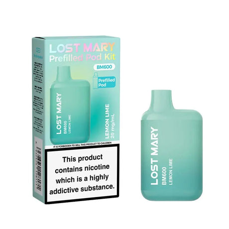 Lost Mary BM600 Prefilled Pod Vape Kit Box of 10 - Lemon Lime - vapeukwholesale
