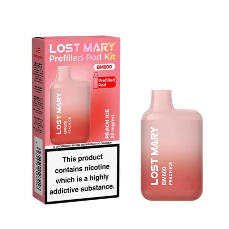 Lost Mary BM600 Prefilled Pod Vape Kit Box of 10 - Peach Ice - vapeukwholesale