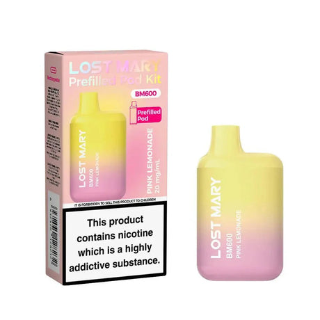 Lost Mary BM600 Prefilled Pod Vape Kit Box of 10 - Pink Lemonade - vapeukwholesale