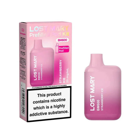 Lost Mary BM600 Prefilled Pod Vape Kit Box of 10 - Strawberry Ice - vapeukwholesale