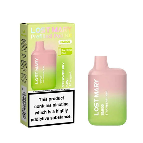 Lost Mary BM600 Prefilled Pod Vape Kit Box of 10 - Strawberry Kiwi - vapeukwholesale