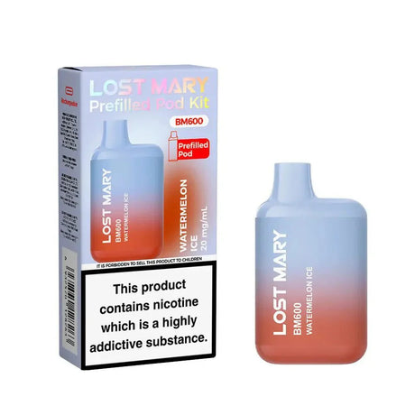Lost Mary BM600 Prefilled Pod Vape Kit Box of 10 - Watermelon Ice - vapeukwholesale